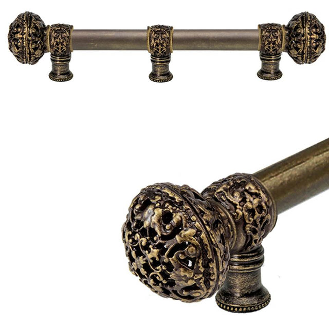 Carpe Diem Hardware - Juliane Grace 6'' O.C. (Approximately) With 5/8'' Smooth Center Long Pull and Center Brace Large Finial In Antique Brass. - Antique Brass
