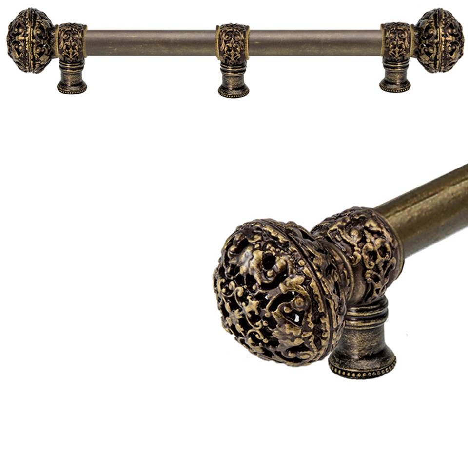 Carpe Diem Hardware - Juliane Grace 12'' O.C. (Approximately) With 5/8'' Smooth Center Long Pull and Center Brace Large Finial In Antique Brass. - Antique Brass