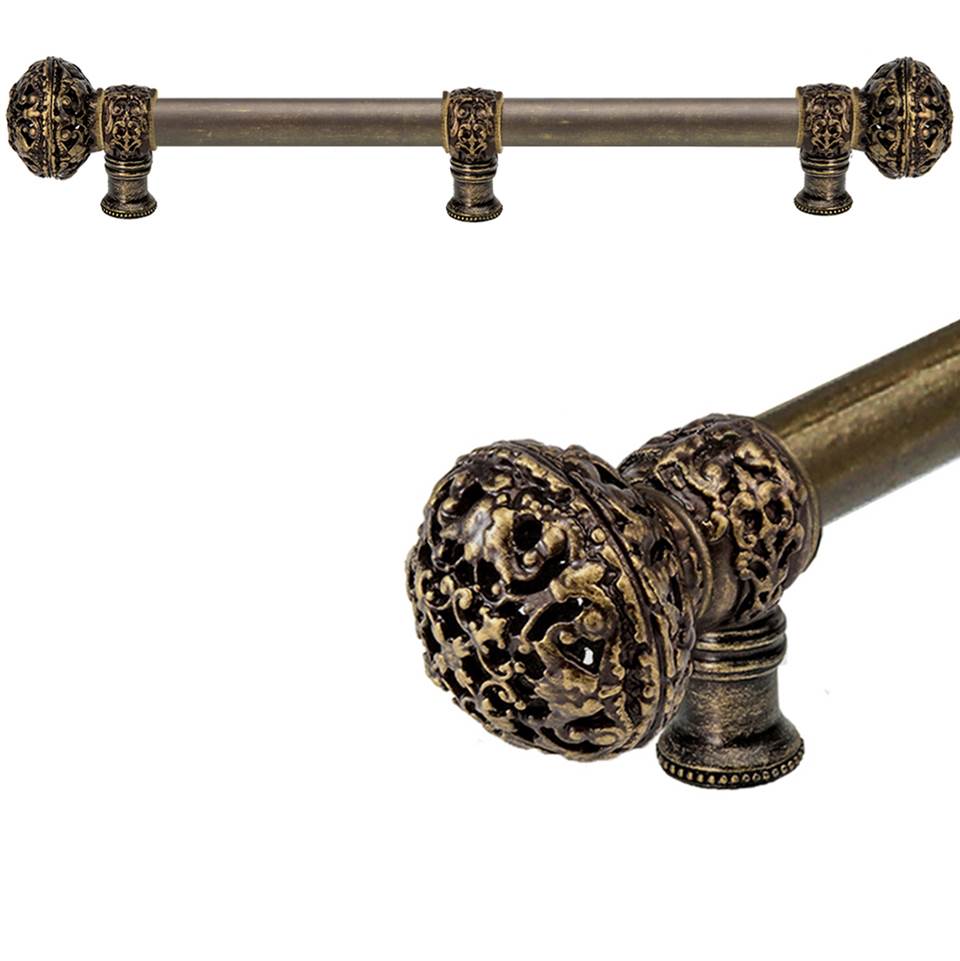 Carpe Diem Hardware - Juliane Grace 18'' O.C. (Approximately) With 5/8'' Smooth Center Long Pull and Center Brace Large Finial In Antique Brass. - Antique Brass