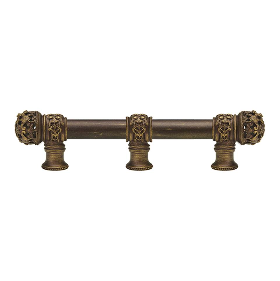 Carpe Diem Hardware - Juliane Grace 6'' O.C. (Approximately) With 5/8'' Smooth Center Long Pull and Center Brace Small Finial In Antique Brass. - Antique Brass
