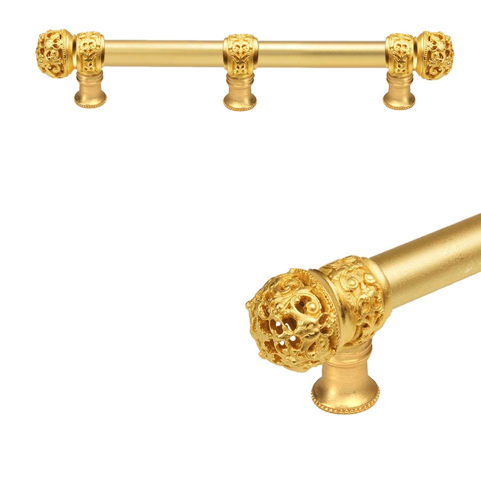 Carpe Diem Hardware - Juliane Grace 9'' O.C. (Approximately) With 5/8'' Smooth Center Long Pull and Center Brace Small Finial In Gilded Mercury. - Gilded Mercury