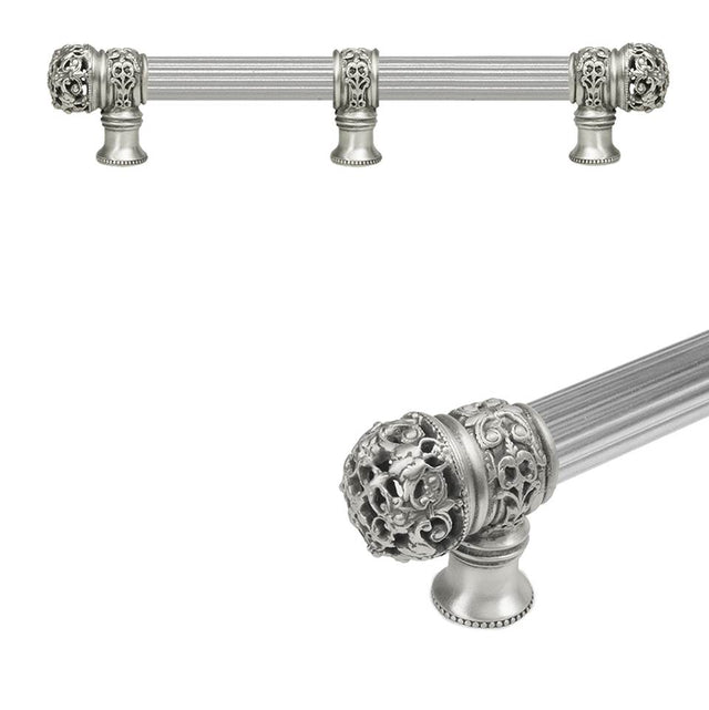 Carpe Diem Hardware - Juliane Grace 9'' O.C. (Approximately) With 5/8'' Reeded Center Long Pull and Center Brace Small Finial In Satin. - Satin