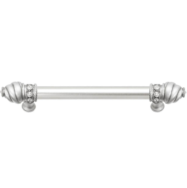 Carpe Diem Hardware - Cache 6'' O.C. (Approximately) With 5/8'' Smooth Center Long Pull With 16 Rivoli Swarovski Clear Crystals In Satin - Satin