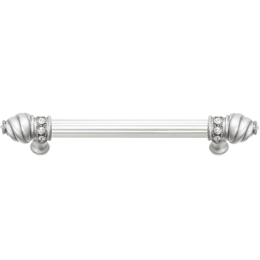 Carpe Diem Hardware - Cache 6'' O.C. (Approximately) With 5/8'' Reeded Center Long Pull With 16 Rivoli Swarovski Clear Crystals In Satin - Satin