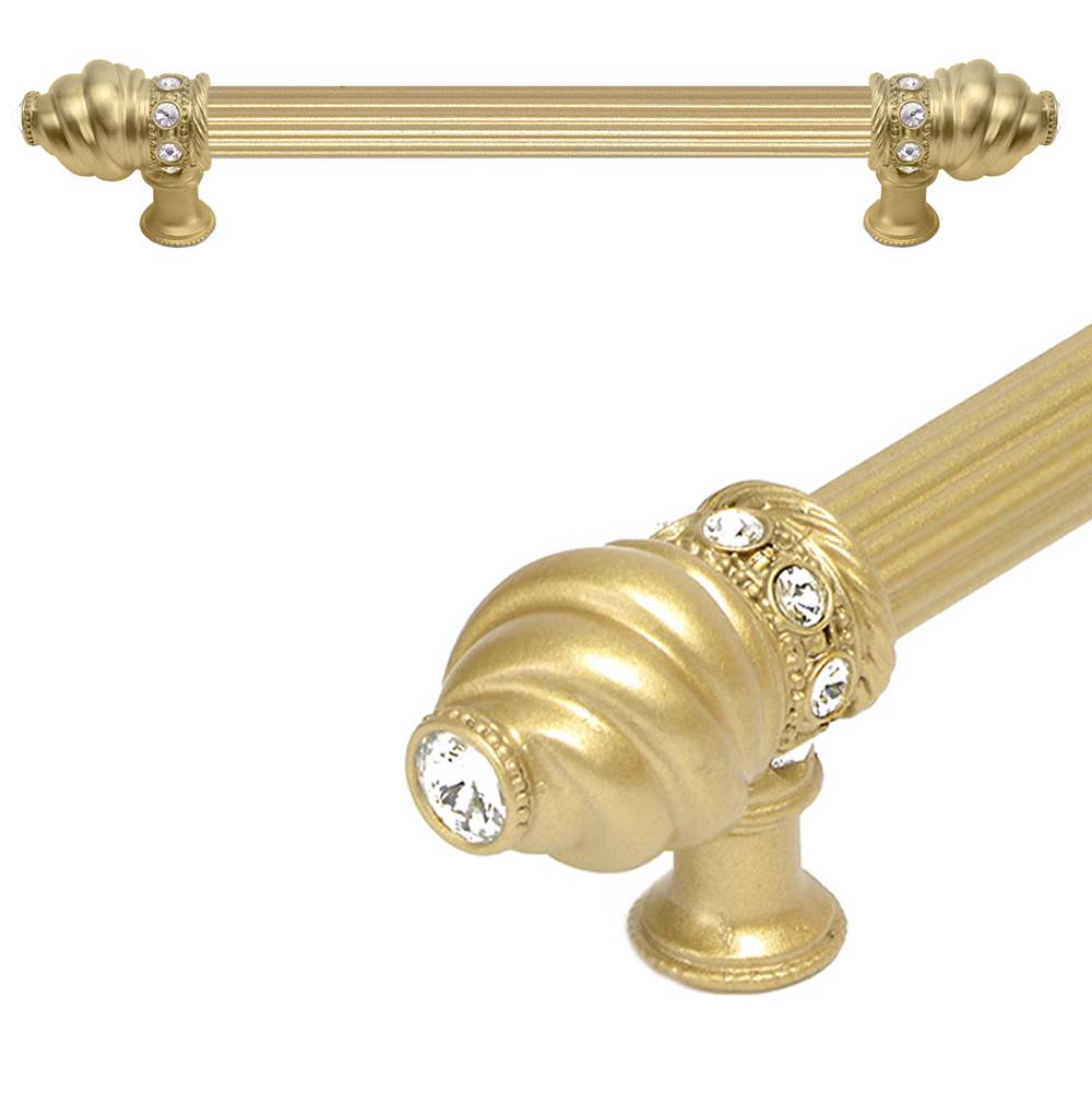 Carpe Diem Hardware - Cache 6'' O.C. (Approximately) With 5/8'' Reeded Center Long Pull With 16 Rivoli Swarovski Clear Crystals In Soft Gold - Soft Gold
