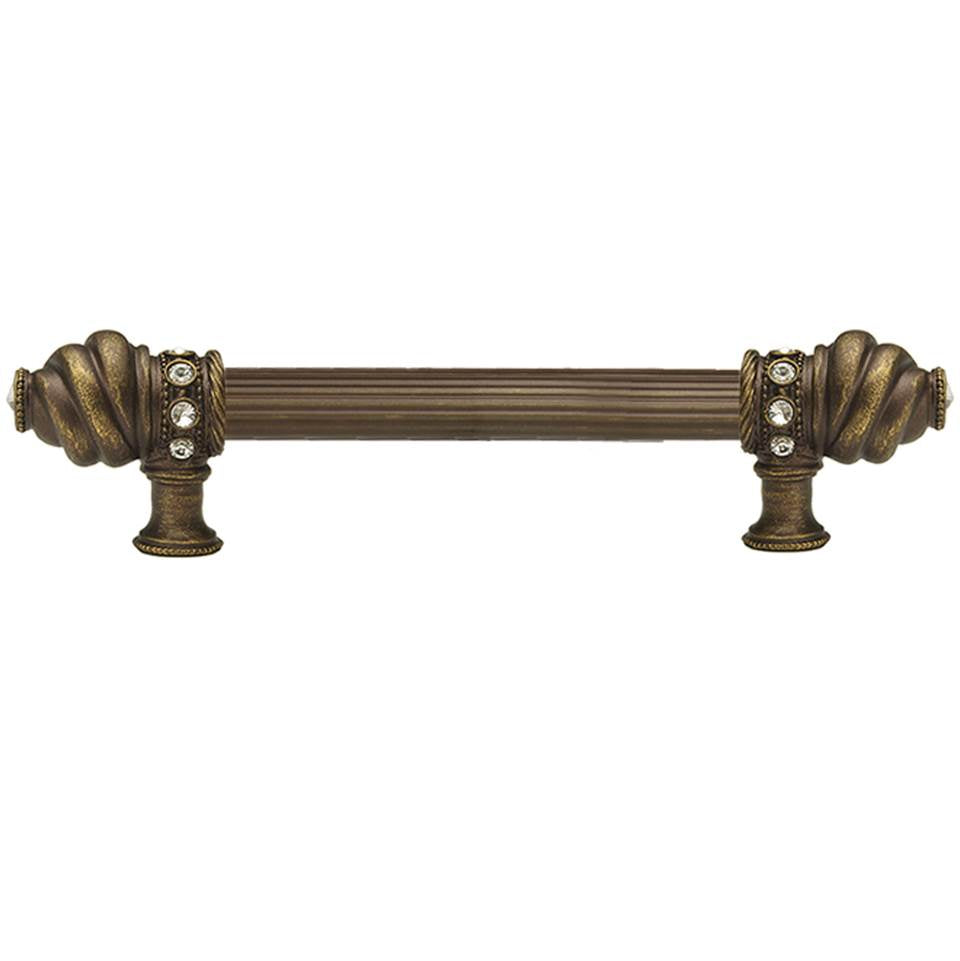 Carpe Diem Hardware - Cache 6'' O.C. Approx w/ 5/8'' Reeded Center Long Pull w/ 16 Rivoli Swarovski Crystals - Antique Brass