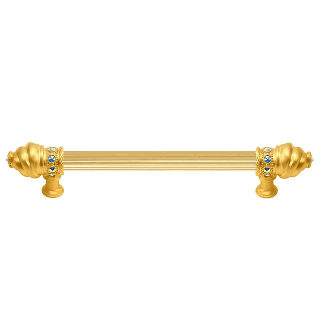 Carpe Diem Hardware - Cache 6'' O.C. (Approximately) With 5/8'' Reeded Center Long Pull With 16 Rivoli Swarovski Aurore Boreale Crystals - Gilded Mercury