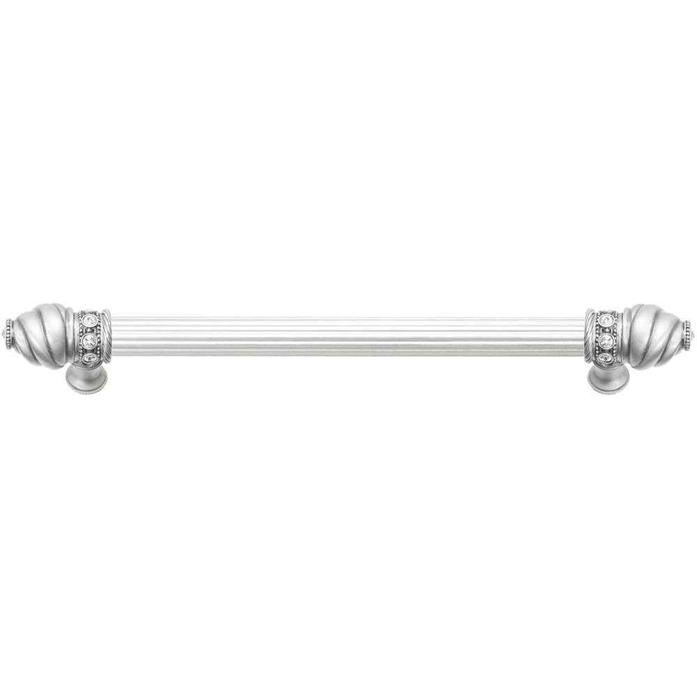 Carpe Diem Hardware - Cache 9'' O.C. (Approximately) With 5/8'' Reeded Center Long Pull With 16 Rivoli Swarovski Clear Crystals In Satin - Satin