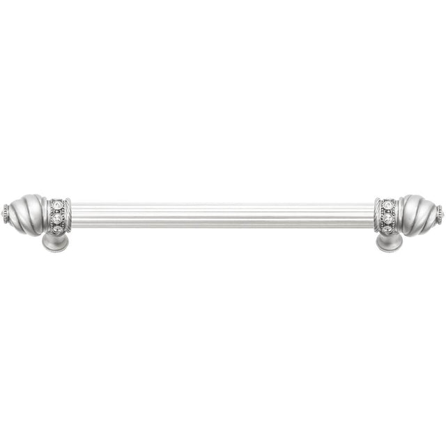Carpe Diem Hardware - Cache 9'' O.C. (Approximately) With 5/8'' Reeded Center Long Pull With 16 Rivoli Swarovski Clear Crystals In Satin - Satin