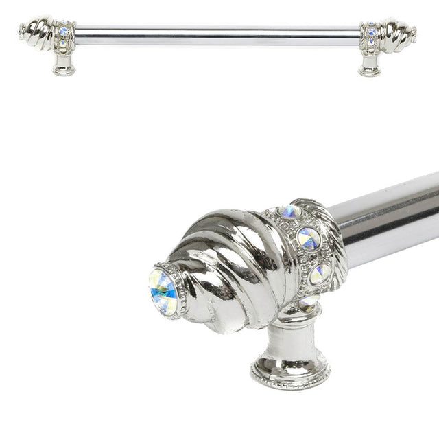 Carpe Diem Hardware - Cache 12'' O.C. (Approximately) With 5/8'' Smooth Center Long Pull With 16 Rivoli Swarovski Aurore Boreale Crystals - Platinum