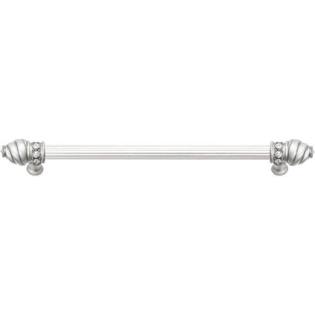 Carpe Diem Hardware - Cache 12'' O.C. (Approximately) With 5/8'' Reeded Center Long Pull With 16 Rivoli Swarovski Clear Crystals In Satin - Satin