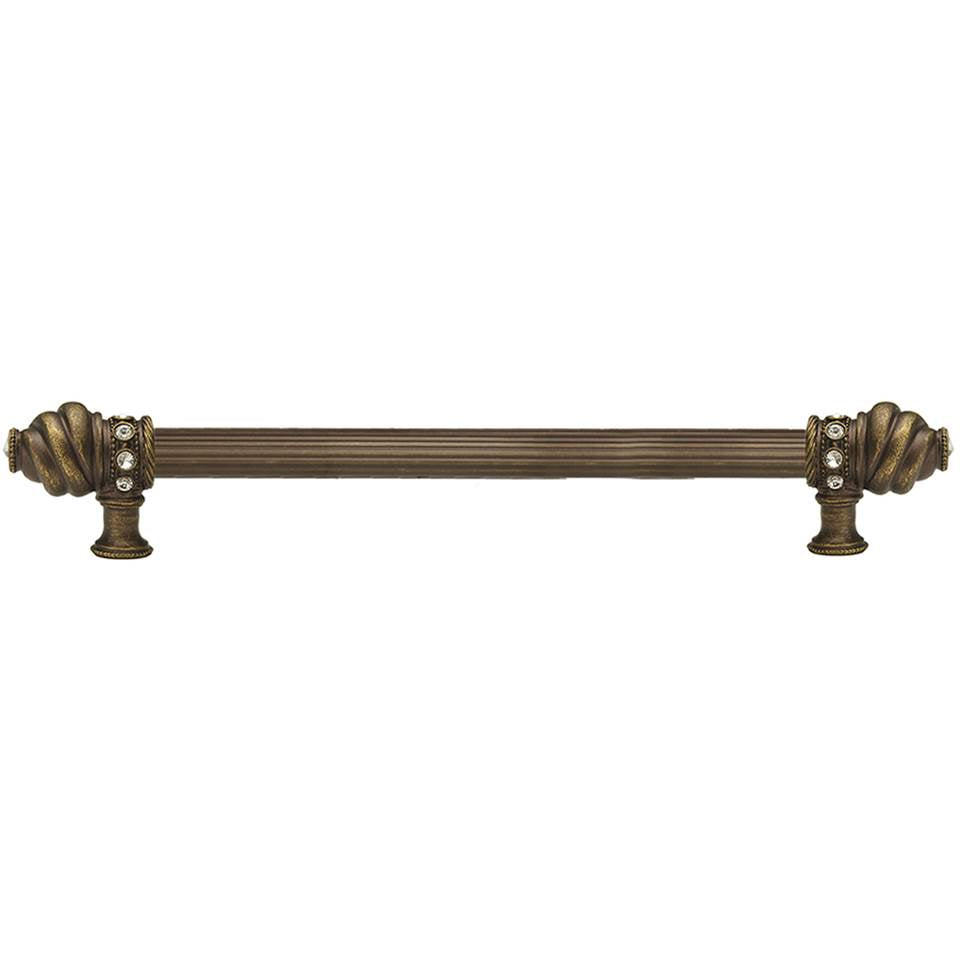 Carpe Diem Hardware - Cache 12'' O.C. Approx w/ 5/8'' Reeded Center Long Pull w/ 16 Rivoli Swarovski Crystals - Antique Brass