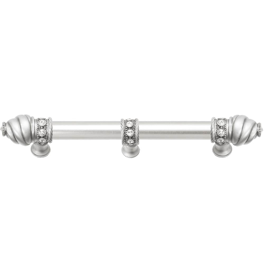 Carpe Diem Hardware - Cache 6'' O.C. (Approximately) With 5/8'' Smooth Center Long Pull and Center Brace With 16 Rivoli Swarovski Clear Crystals In Satin - Satin