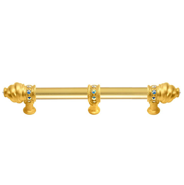 Carpe Diem Hardware - Cache 6'' O.C. (Approximately) With 5/8'' Smooth Center Long Pull With 23 Rivoli Swarovski Aurore Boreale Crystals With Center Brace - Gilded Mercury