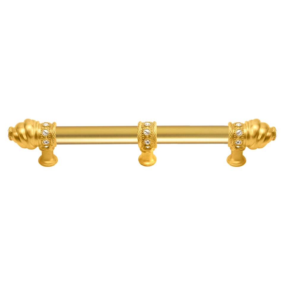 Carpe Diem Hardware - Cache 6'' O.C. (Approximately) With 5/8'' Smooth Center Long Pull and Center Brace With 16 Rivoli Swarovski Clear Crystals In Gilded Mercury. - Gilded Mercury