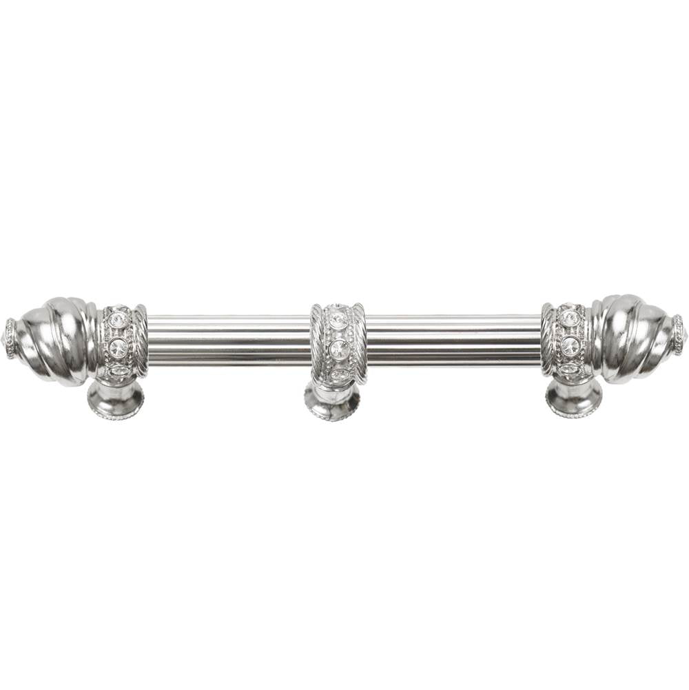 Carpe Diem Hardware - Cache 6'' O.C. (Approximately) With 5/8'' Reeded Center Long Pull and Center Brace With 16 Rivoli Swarovski Clear Crystals In Platinum - Platinum