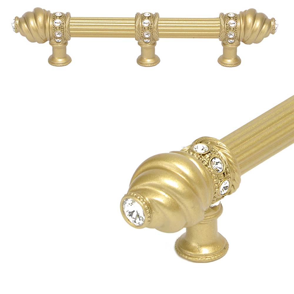 Carpe Diem Hardware - Cache 6'' O.C. (Approximately) With 5/8'' Reeded Center Long Pull and Center Brace With 16 Rivoli Swarovski Clear Crystals In Soft Gold - Soft Gold