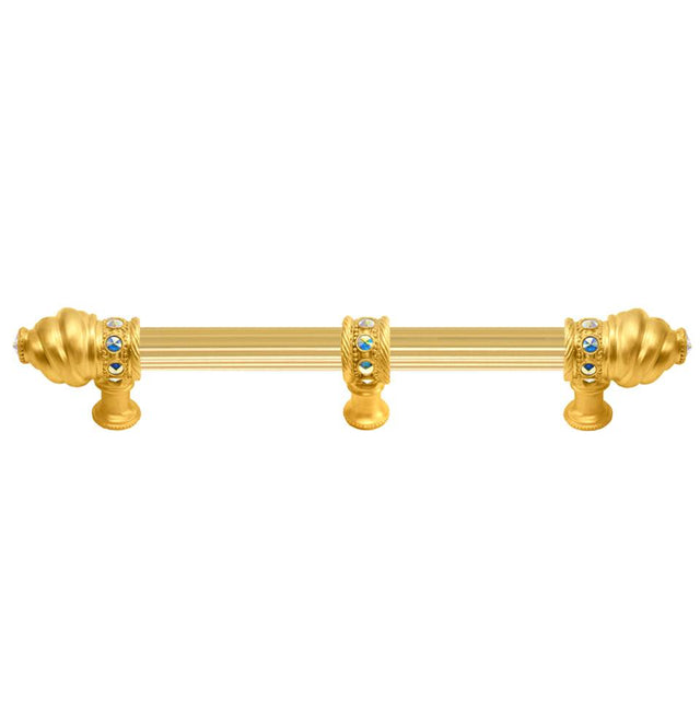 Carpe Diem Hardware - Cache 6'' O.C. (Approximately) With 5/8'' Reeded Center Long Pull With 23 Rivoli Swarovski Aurore Boreale Crystals With Center Brace - Gilded Mercury
