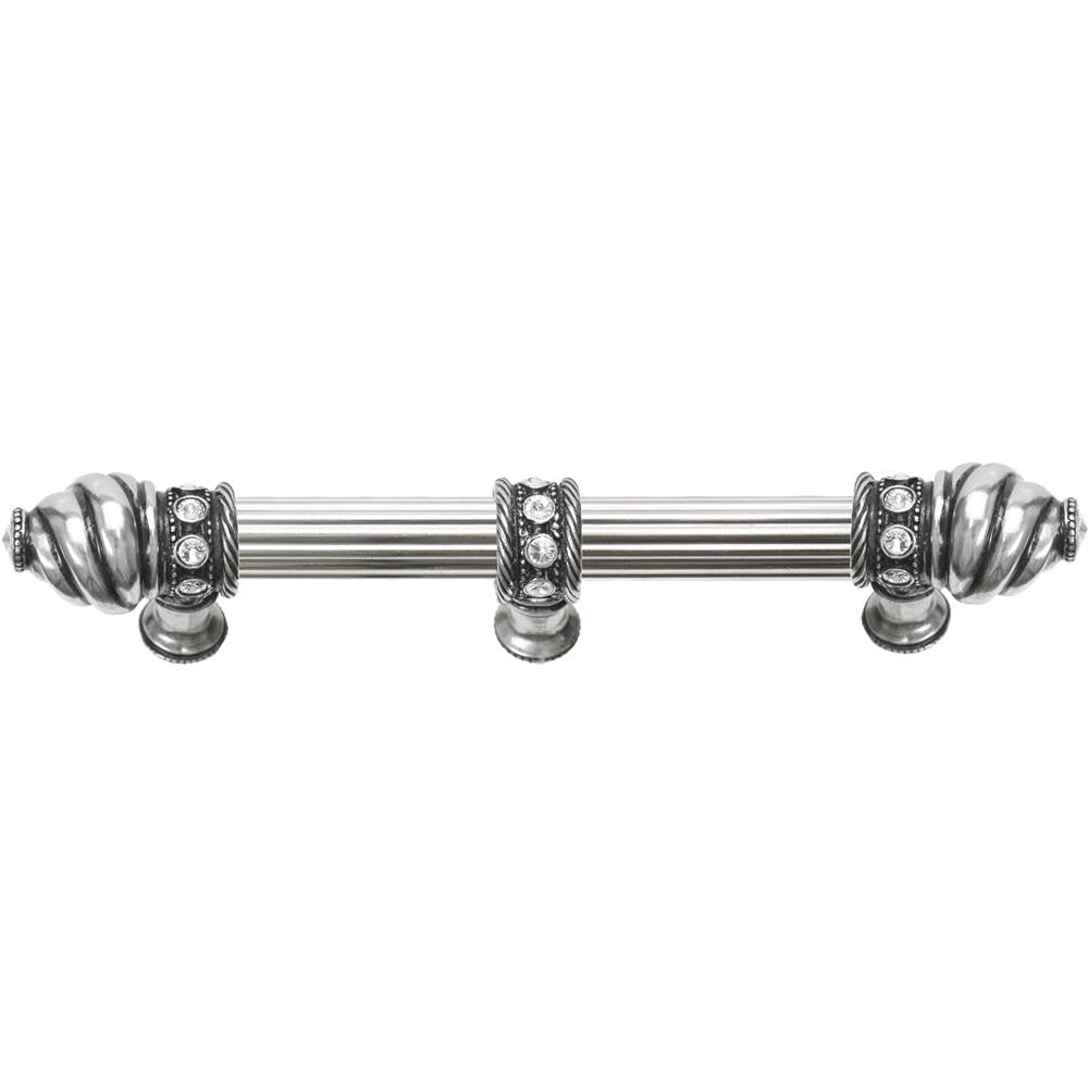 Carpe Diem Hardware - Cache 6'' O.C. (Approximately) With 5/8'' Reeded Center Long Pull and Center Brace With 16 Rivoli Swarovski Clear Crystals In Chalice. - Chalice