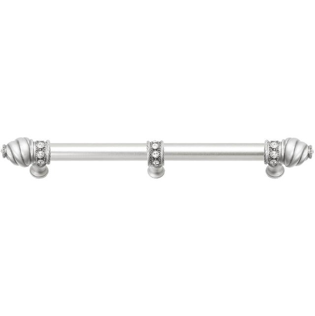 Carpe Diem Hardware - Cache 9'' O.C. (Approximately) With 5/8'' Smooth Center Long Pull and Center Brace With 16 Rivoli Swarovski Clear Crystals In Satin - Satin