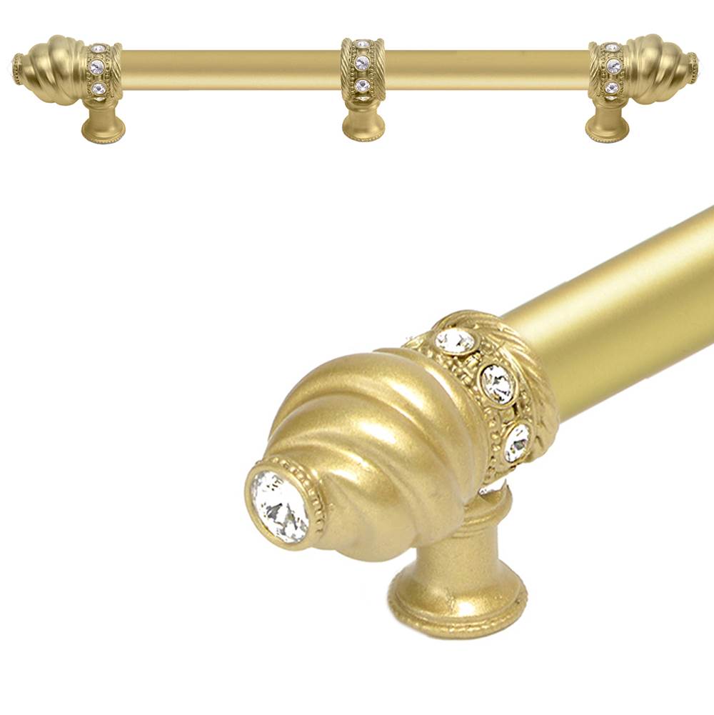 Carpe Diem Hardware - Cache 9'' O.C. (Approximately) With 5/8'' Smooth Center Long Pull and Center Brace With 16 Rivoli Swarovski Clear Crystals In Soft Gold - Soft Gold