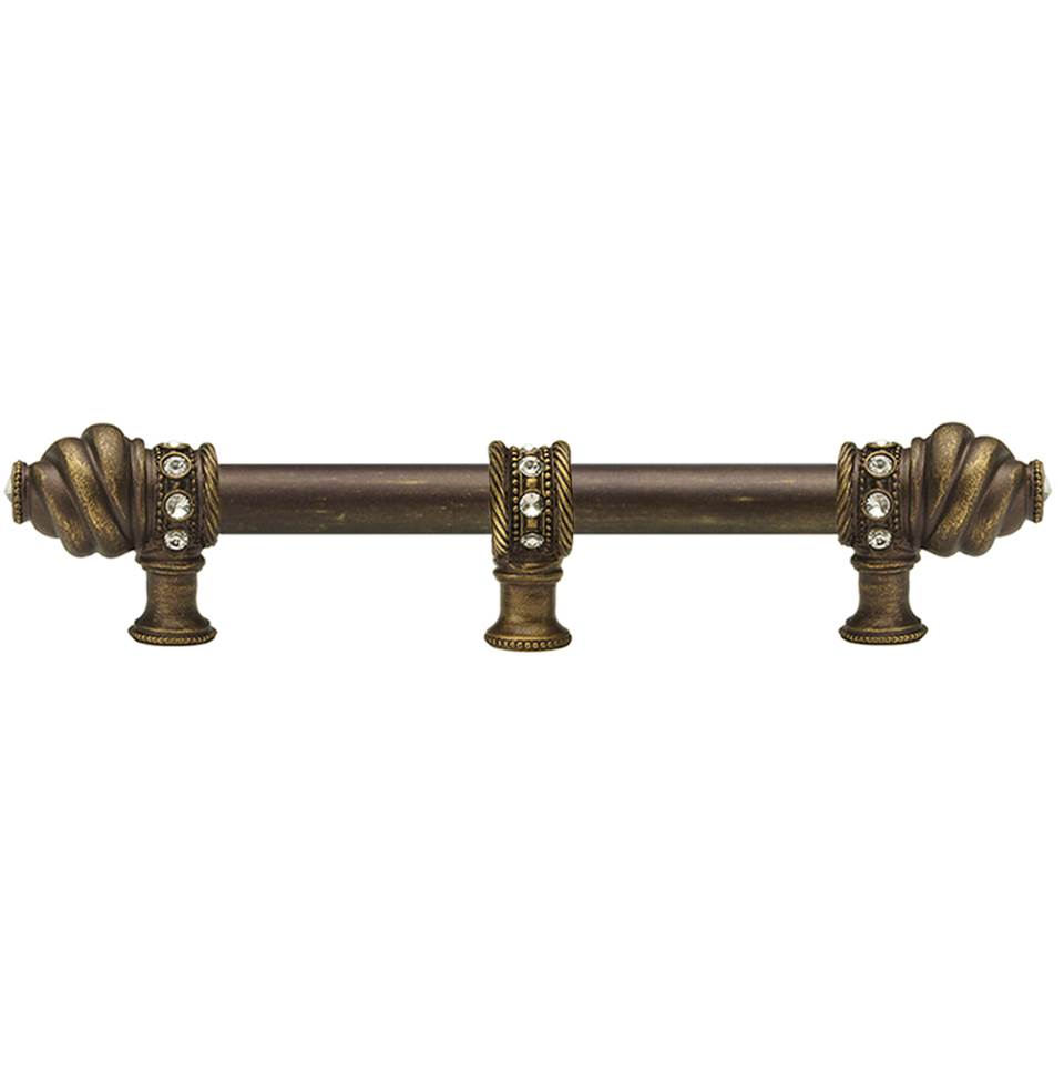 Carpe Diem Hardware - Cache 9'' O.C. (Approximately) With 5/8'' Smooth Center Long Pull and Center Brace With 16 Rivoli Swarovski Clear Crystals In Antique Brass. - Antique Brass