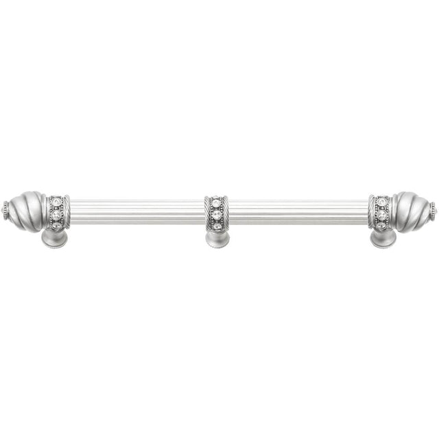 Carpe Diem Hardware - Cache 9'' O.C. (Approximately) With 5/8'' Reeded Center Long Pull and Center Brace With 16 Rivoli Swarovski Clear Crystals In Satin - Satin
