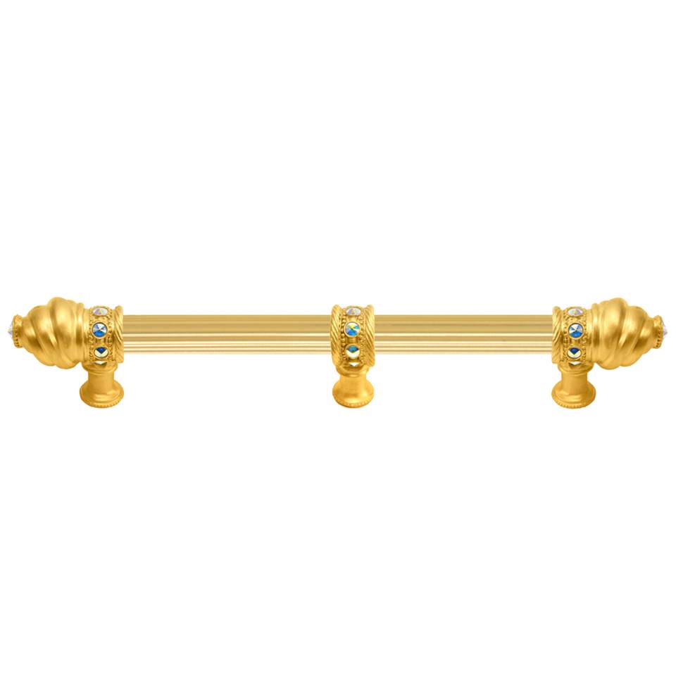 Carpe Diem Hardware - Cache 9'' O.C. (Approximately) With 5/8'' Reeded Center Long Pull With 23 Rivoli Swarovski Aurore Boreale Crystals With Center Brace - Gilded Mercury