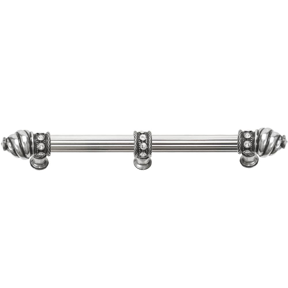 Carpe Diem Hardware - Cache 9'' O.C. (Approximately) With 5/8'' Reeded Center Long Pull and Center Brace With 16 Rivoli Swarovski Clear Crystals In Chalice. - Chalice