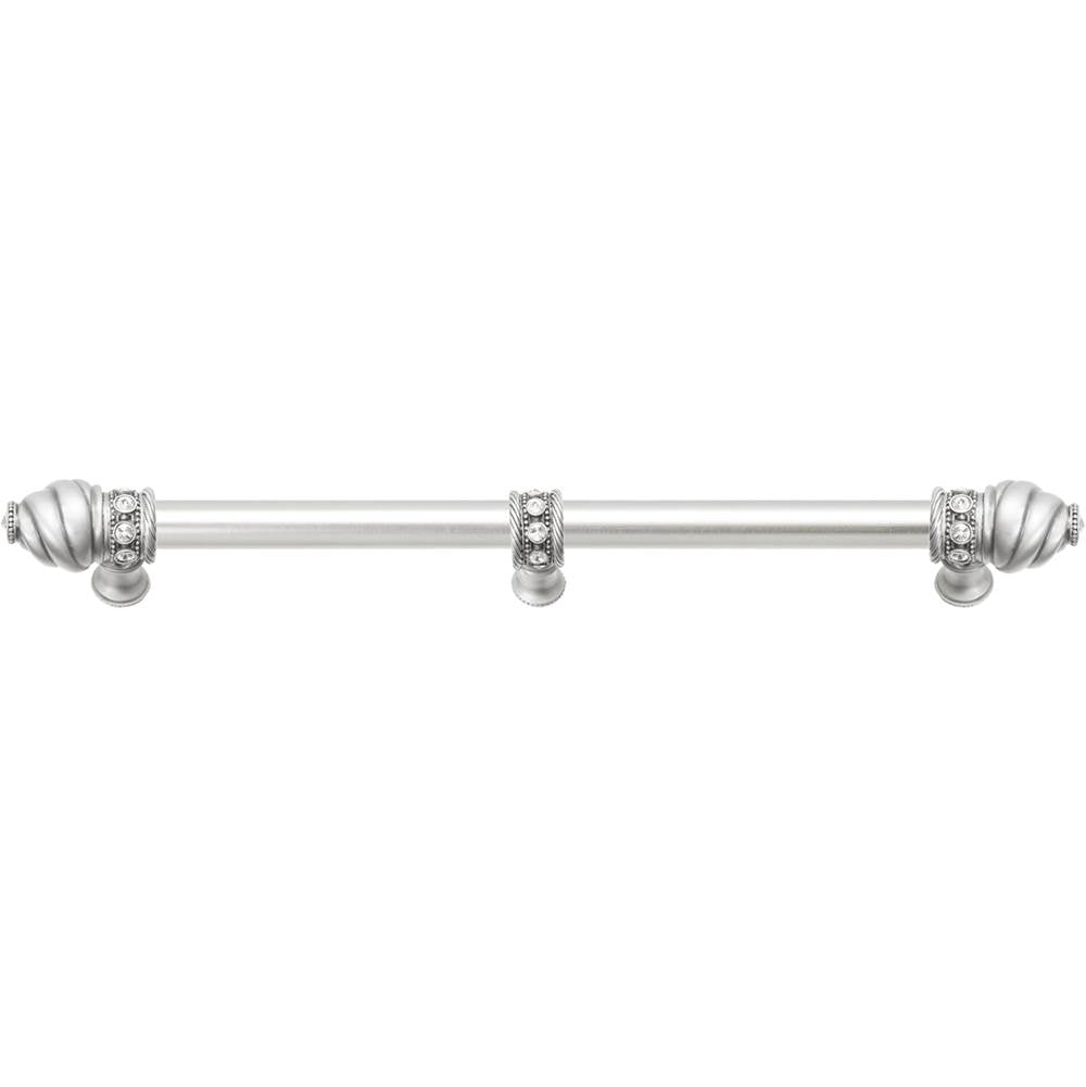 Carpe Diem Hardware - Cache 12'' O.C. (Approximately) With 5/8'' Smooth Center Long Pull and Center Brace With 16 Rivoli Swarovski Clear Crystals In Satin - Satin