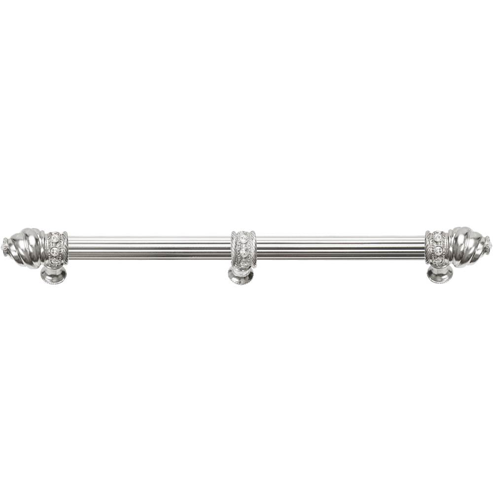 Carpe Diem Hardware - Cache 12'' O.C. (Approximately) With 5/8'' Reeded Center Long Pull and Center Brace With 16 Rivoli Swarovski Clear Crystals In Platinum - Platinum