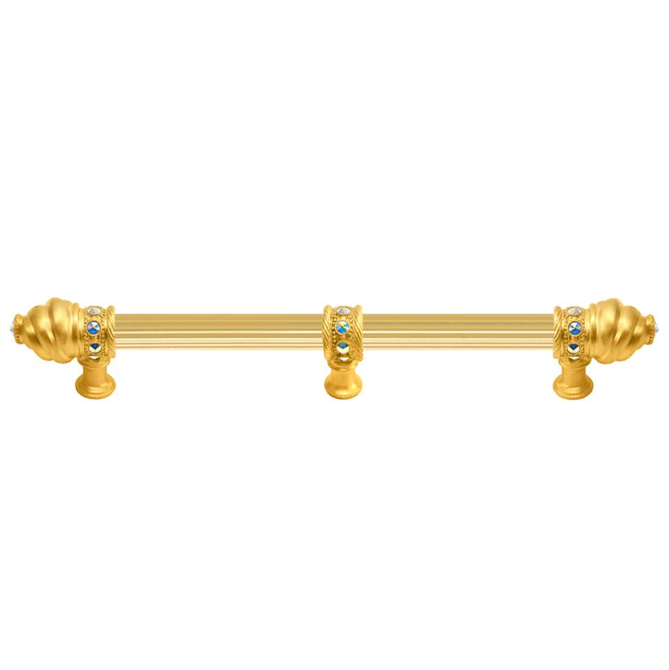 Carpe Diem Hardware - Cache 12'' O.C. (Approximately) With 5/8'' Reeded Center Long Pull With 23 Rivoli Swarovski Aurore Boreale Crystals With Center Brace - Gilded Mercury