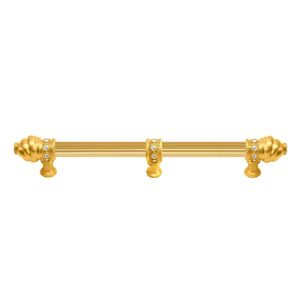 Carpe Diem Hardware - Cache 12'' O.C. (Approximately) With 5/8'' Reeded Center Long Pull and Center Brace With 16 Rivoli Swarovski Clear Crystals In Gilded Mercury. - Gilded Mercury