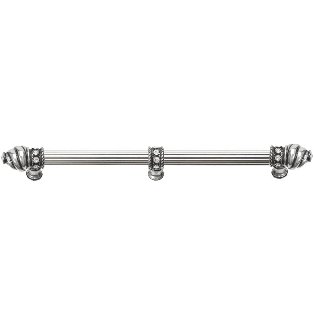 Carpe Diem Hardware - Cache 12'' O.C. (Approximately) With 5/8'' Reeded Center Long Pull and Center Brace With 16 Rivoli Swarovski Clear Crystals In Chalice. - Chalice