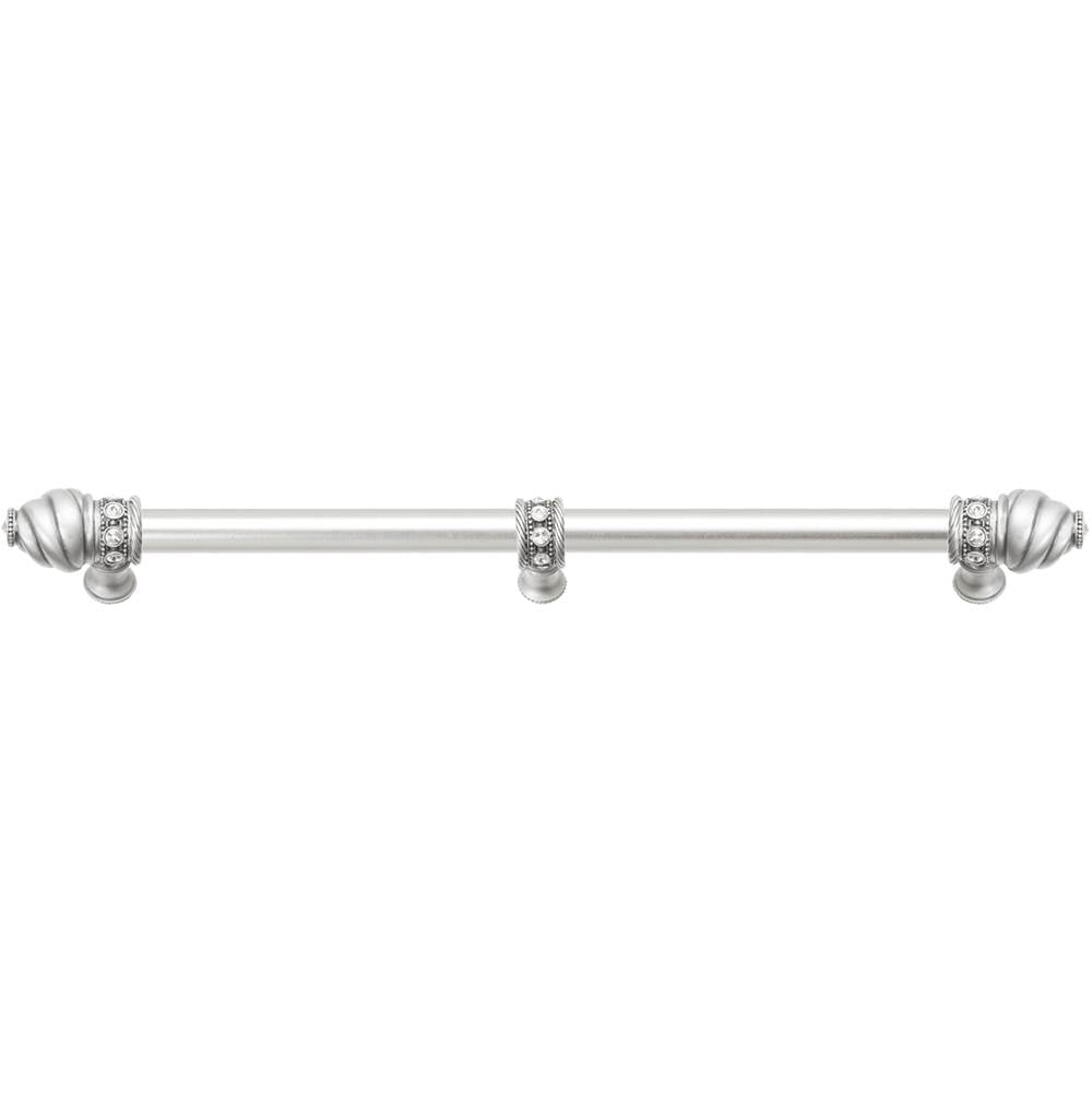 Carpe Diem Hardware - Cache 18'' O.C. (Approximately) With 5/8'' Smooth Center Long Pull and Center Brace With 16 Rivoli Swarovski Clear Crystals In Satin - Satin