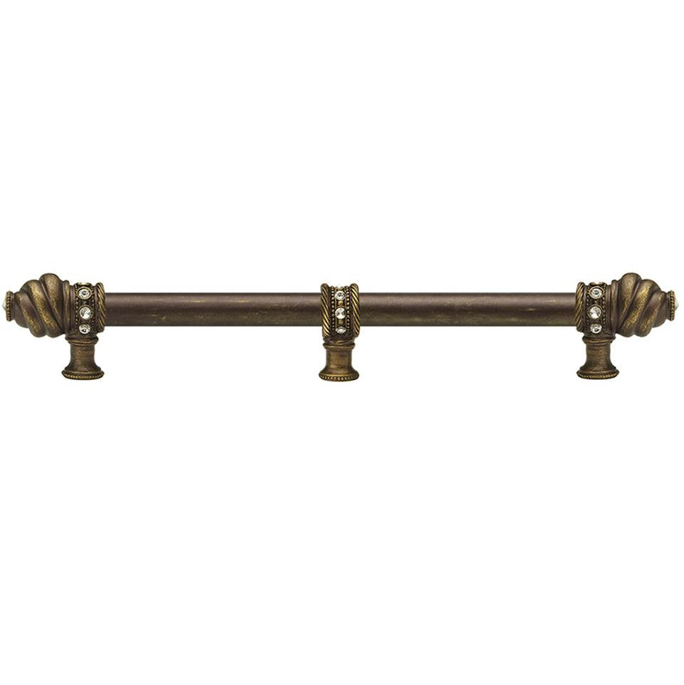 Carpe Diem Hardware - Cache 18'' O.C. Approx w/ 5/8'' Smooth Center Long Pull w/ 23 Rivoli Swarovski Crystals w/ Center Brace - Antique Brass