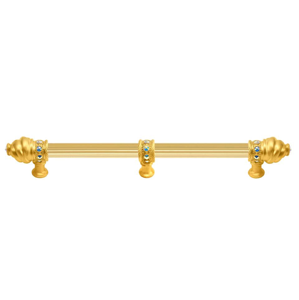 Carpe Diem Hardware - Cache 18'' O.C. (Approximately) With 5/8'' Reeded Center Long Pull With 23 Rivoli Swarovski Aurore Boreale Crystals With Center Brace - Gilded Mercury