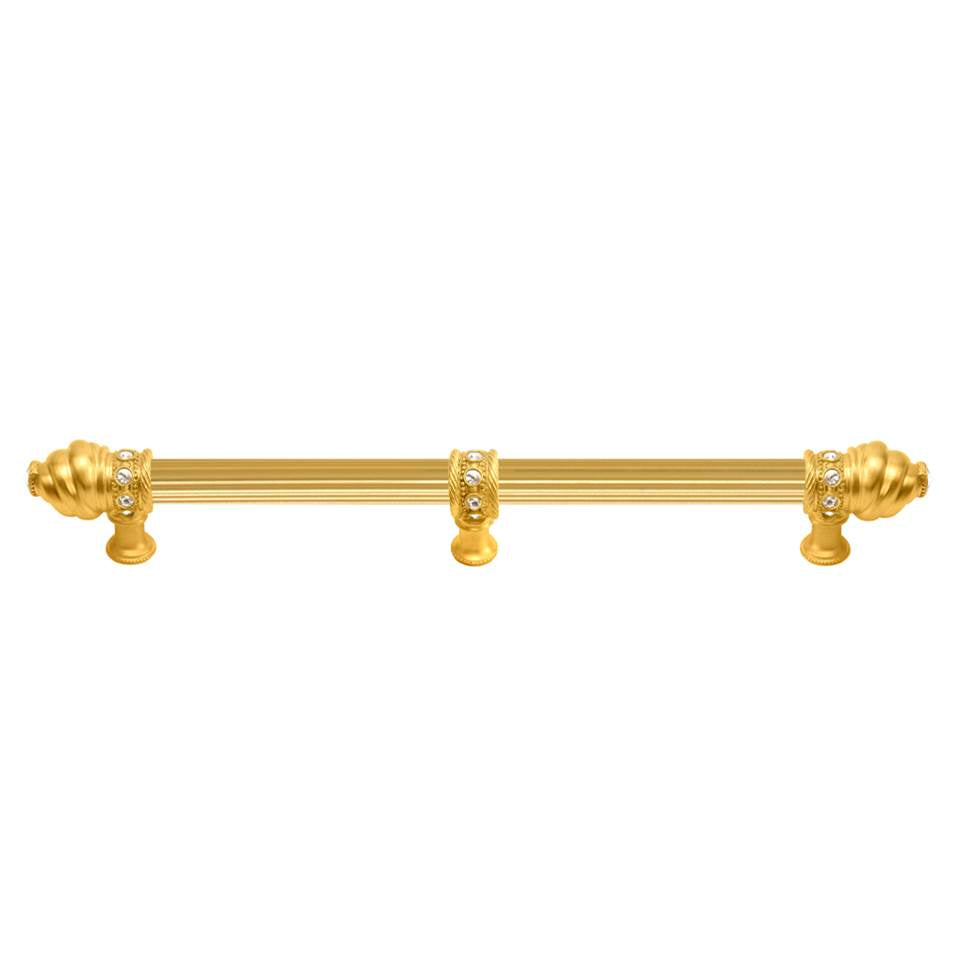 Carpe Diem Hardware - Cache 18'' O.C. (Approximately) With 5/8'' Reeded Center Long Pull and Center Brace With 16 Rivoli Swarovski Clear Crystals In Gilded Mercury. - Gilded Mercury