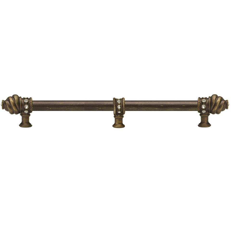 Carpe Diem Hardware - Cache 22'' O.C. (Approximately) With 5/8'' Smooth Center Long Pull and Center Brace With 16 Rivoli Swarovski Clear Crystals In Antique Brass. - Antique Brass