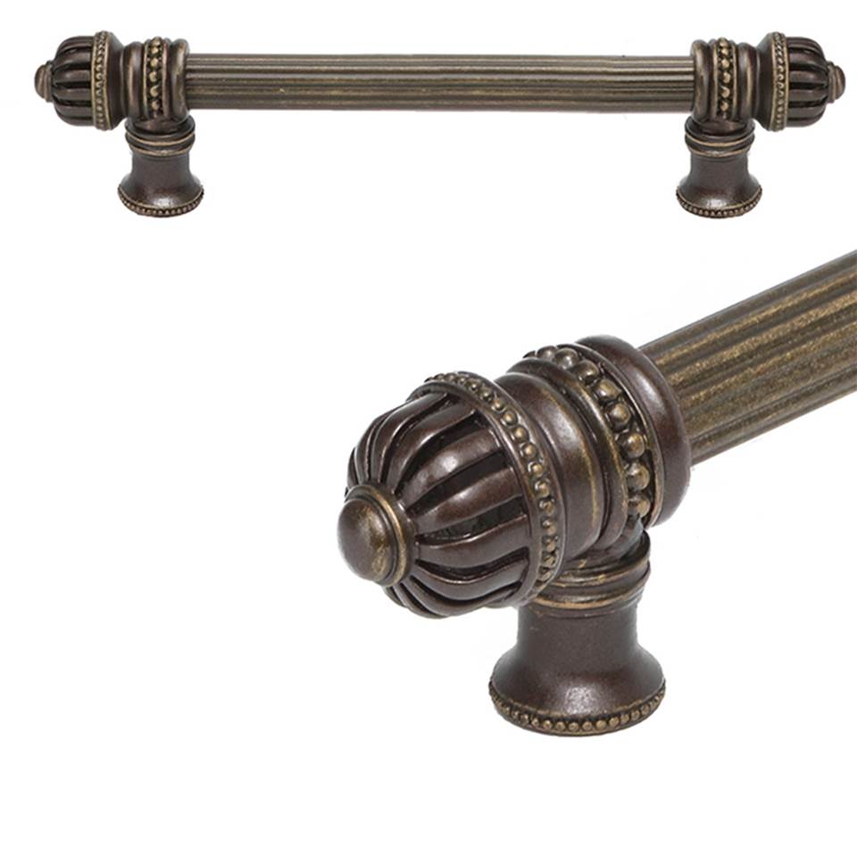 Carpe Diem Hardware - Cricket Cage 6'' O.C. (Approximately) With 5/8'' Reeded Center Long Pull Large Finial In Antique Brass. - Antique Brass