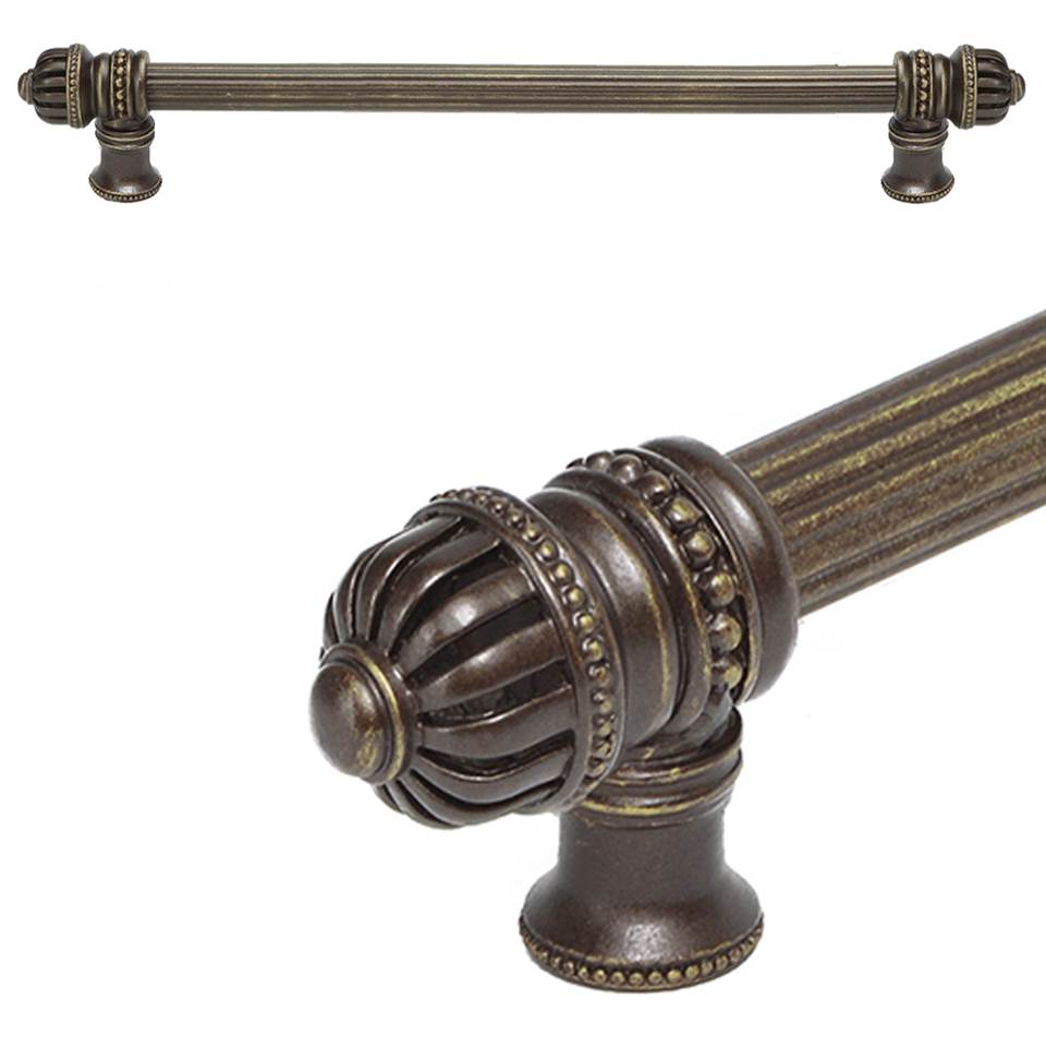 Carpe Diem Hardware - Cricket Cage 12'' O.C. (Approximately) With 5/8'' Reeded Center Long Pull Large Finial In Antique Brass. - Antique Brass