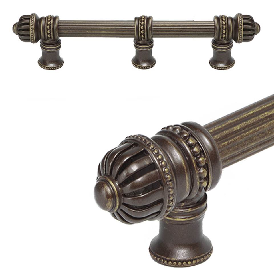 Carpe Diem Hardware - Cricket Cage 6'' O.C. (Approximately) With 5/8'' Reeded Center Long Pull and Center Brace Large Finial In Antique Brass. - Antique Brass
