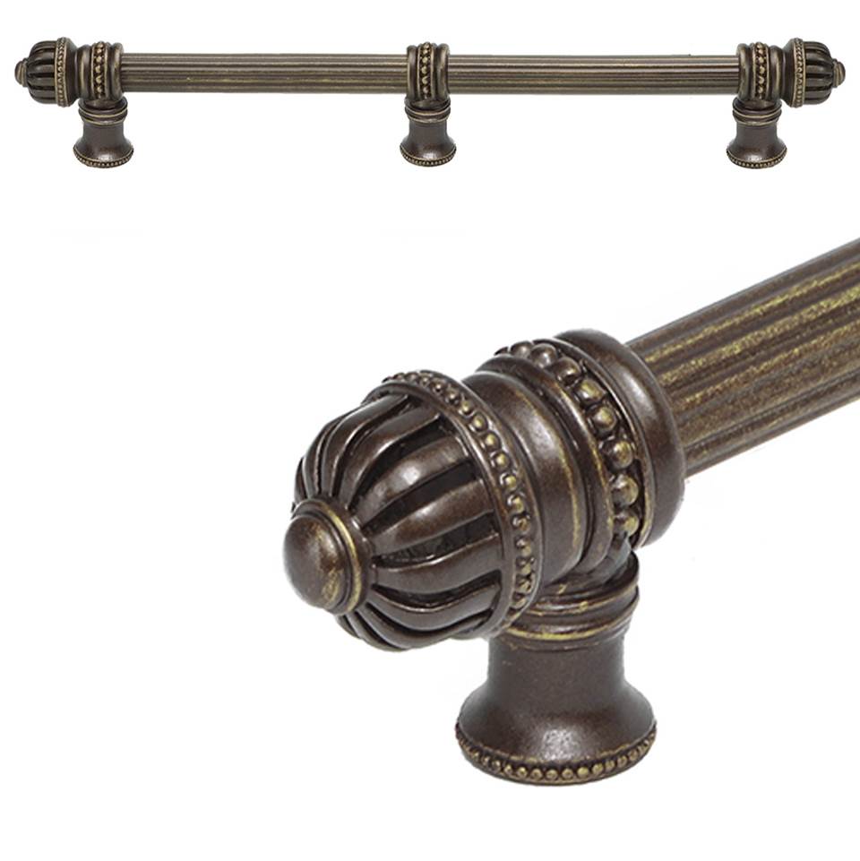 Carpe Diem Hardware - Cricket Cage 12'' O.C. (Approximately) With 5/8'' Reeded Center Long Pull and Center Brace Large Finial In Antique Brass. - Antique Brass