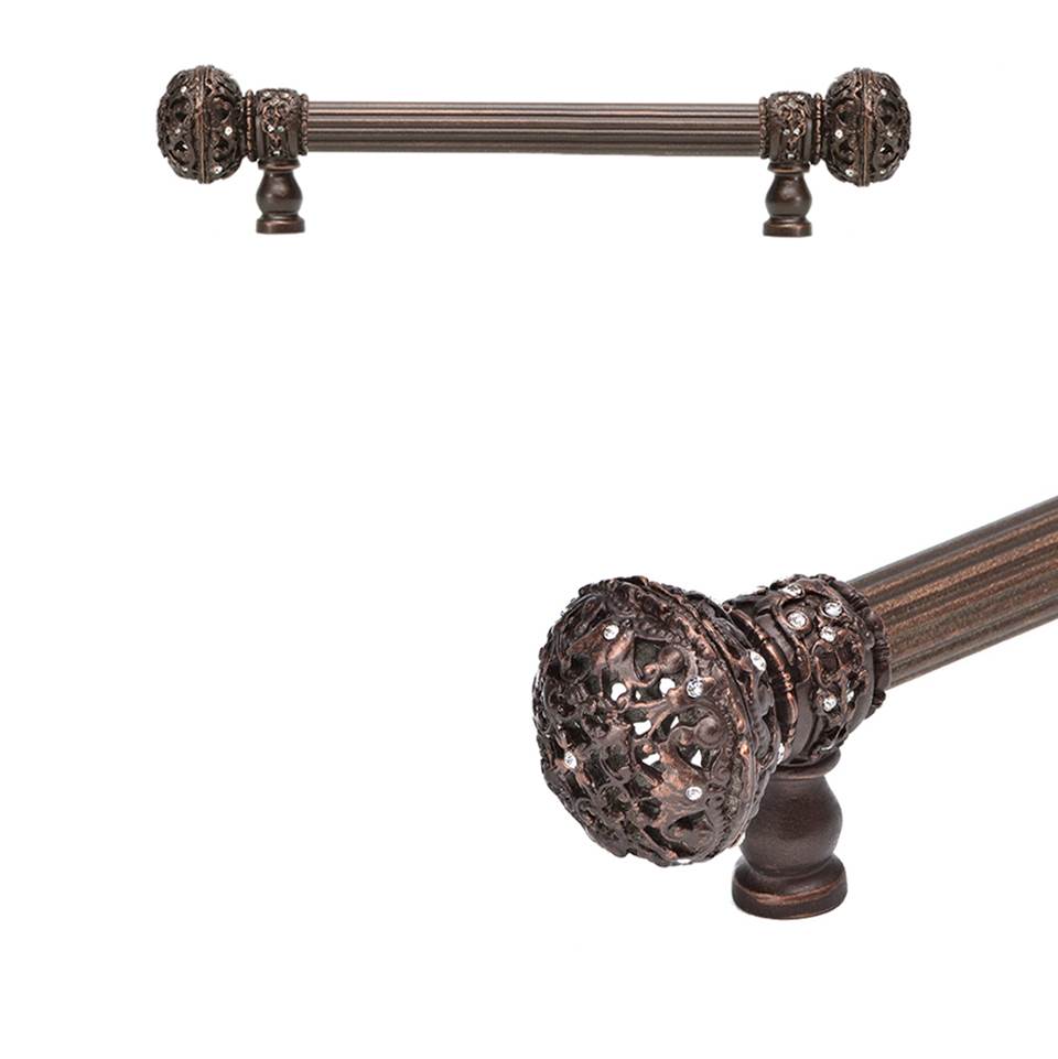 Carpe Diem Hardware - Juliane Grace 6'' O.C. (Approx) With 5/8'' Reeded Center Long Pull Large Finial W/ 56 Swarovski Clear Crystals - Oil Rubbed Bronze