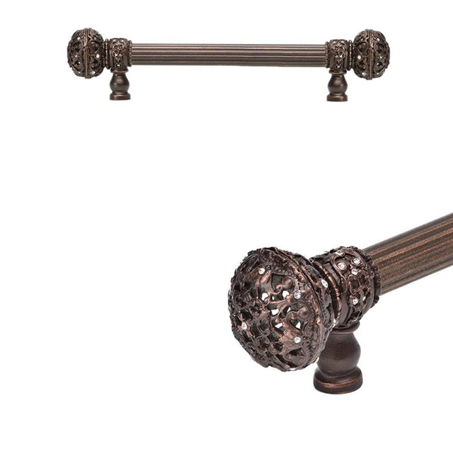 Carpe Diem Hardware - Juliane Grace 6'' O.C. Approx w/ 5/8'' Reeded Center Long Pull Large Finial w/ 56 Swarovski Crystals - Soft Gold
