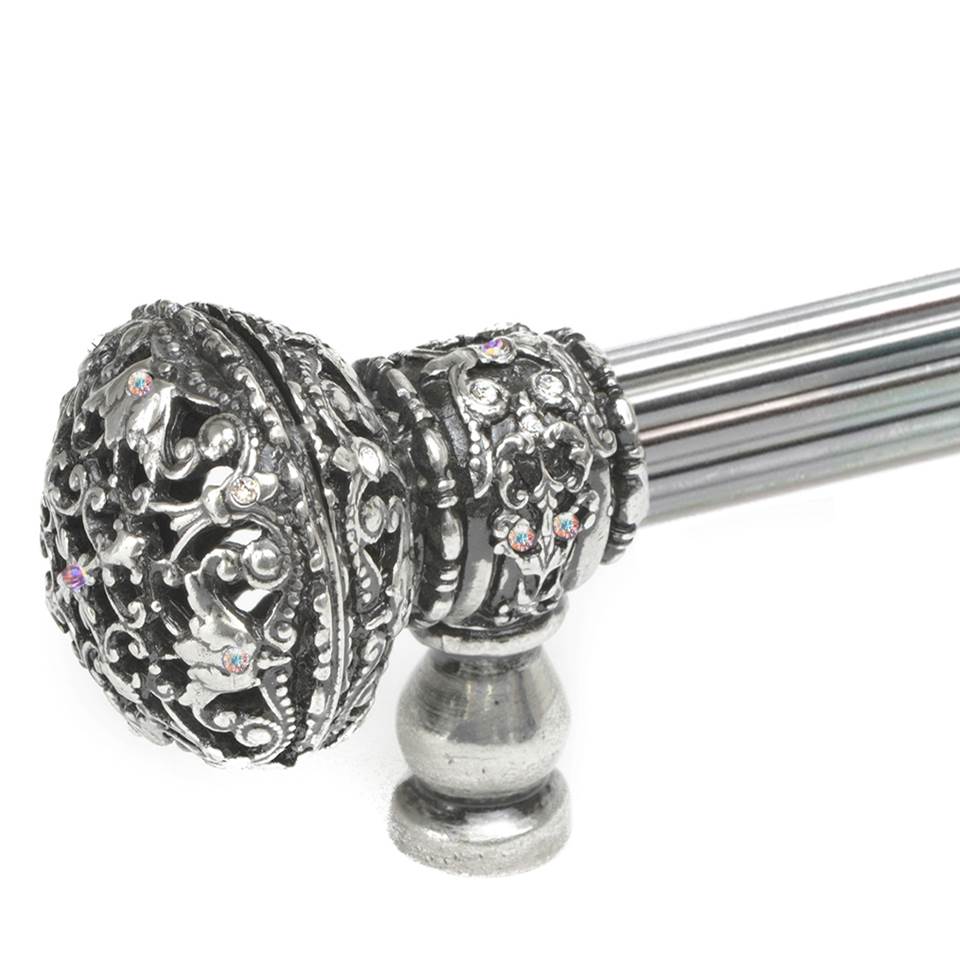Juliane Grace 6'' O.C. (Approx) With 5/8'' Reeded Center Long Pull Large Finial W/ 56 Swarovski Clear and Aurore Boreale Crystals