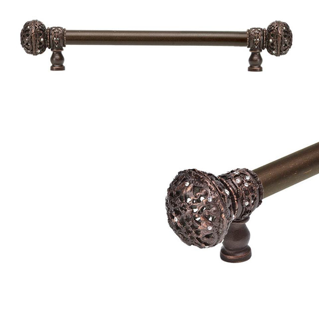 Carpe Diem Hardware - Juliane Grace 9'' O.C. (Approx) With 5/8'' Smooth Center Long Pull Large Finial W/ 56 Swarovski Clear Crystals - Oil Rubbed Bronze