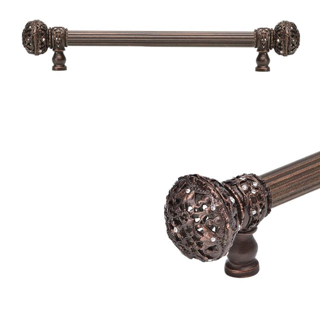 Carpe Diem Hardware - Juliane Grace 9'' O.C. Approx w/ 5/8'' Reeded Center Long Pull Large Finial w/ 56 Swarovski Crystals - Soft Gold