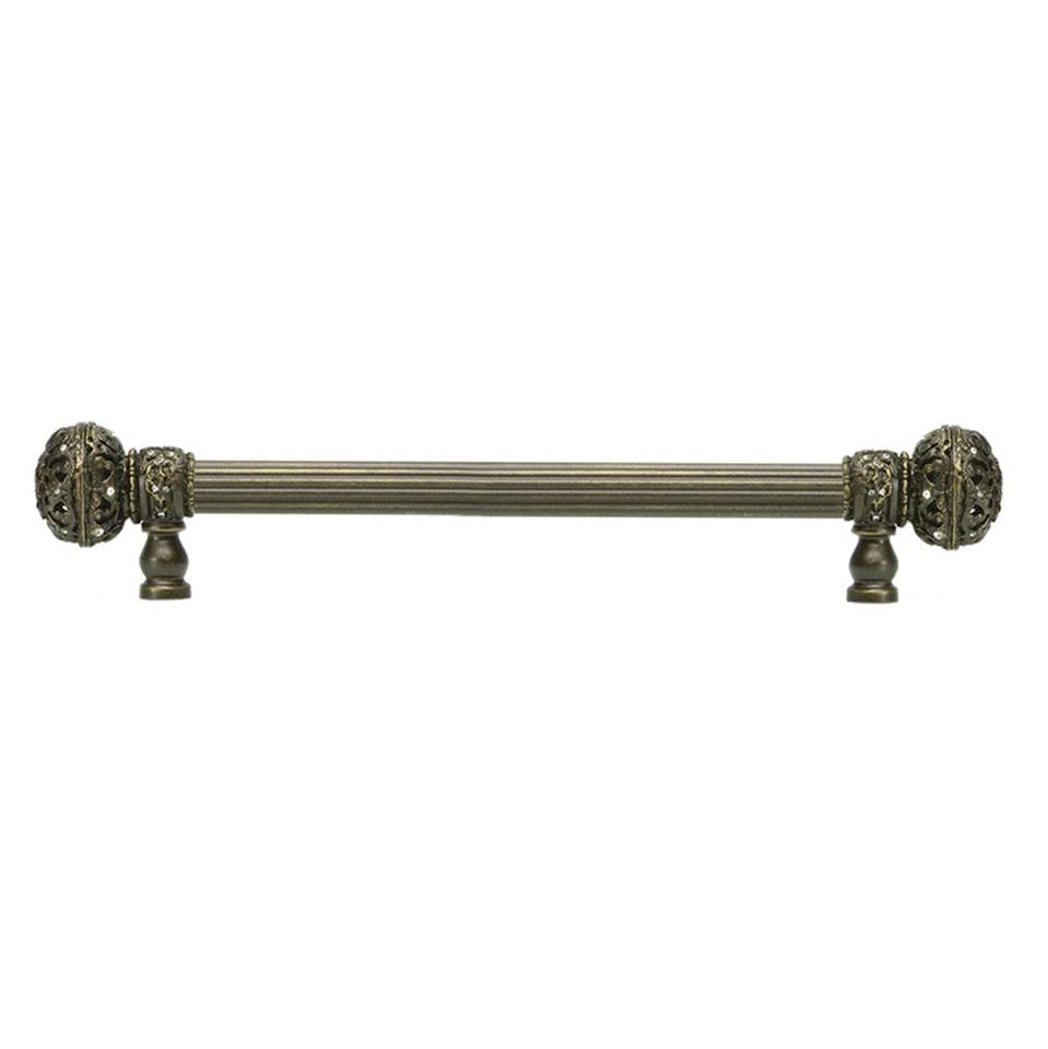 Carpe Diem Hardware - Juliane Grace 9'' O.C. (Approximately) With 5/8'' Reeded Center Long Pull Large Finial With Clear Swarovski Crystals In Antique Brass. - Antique Brass