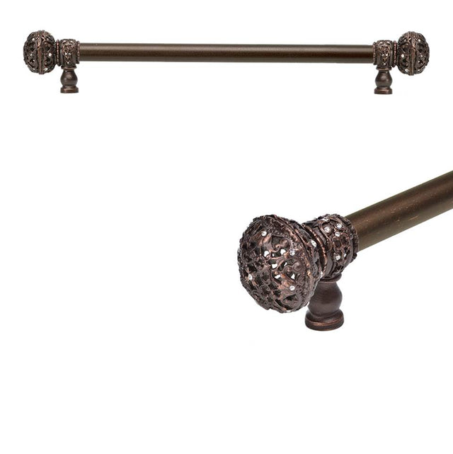 Carpe Diem Hardware - Juliane Grace 18'' O.C. (Approx) With 5/8'' Smooth Center Long Pull Large Finial W/ 56 Swarovski Clear Crystals - Oil Rubbed Bronze
